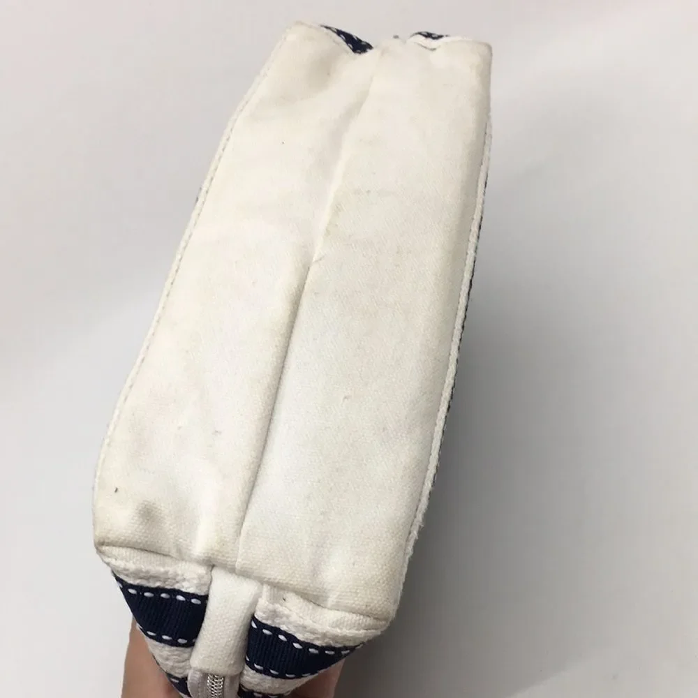 Oscar de la Renta Navy Blue and Cream Striped Padded Makeup / Cosmetic Bag